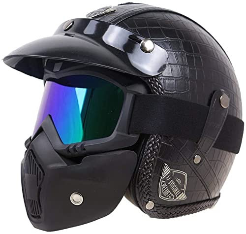 Motorradhelm Jethelm 3/4 Retro Lederhalbhelm Moped Sicherheitssturzhelm DOT ECE Zertifiziert Rollerhelm Jethelm,F-M=(57~58cm)