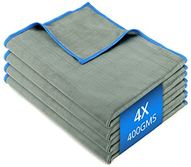 QWORK 4X Carbon Microfiber Wipes No Streaks Car Window Cloth Lint-free Polishing Cloth 400 GSM - 50x40 cm