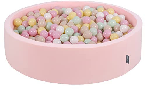 KiddyMoon Rund Bällebad Bällepool 120X30cm/300 Bälle ∅ 7Cm Ballgruben Bunten Bällen Für Babys Spielbad Kleinkinder, Hergestellt In Der EU, Pink:Pastellbeige/Pastellgelb/Weiß/Minze/Puderrosa