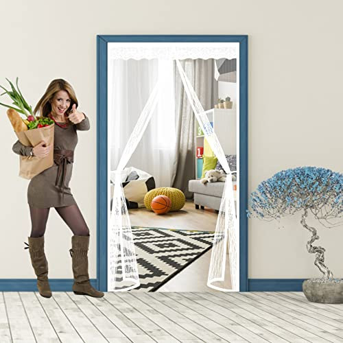 Fliegengitter Balkontür Magnet 120 x 240 cm HäNde Frei Ohne Bohren, Nicht Kürzbar Fliegengitter Tür Meterware Klettband, Klebemontage Ohne Bohren für alle gängigen Türgrößen, Weiß A