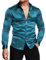 URRU Herren Luxus Glänzende Seide wie Satin Langarm Hemd Casual Slim Fit Muskel Button Up Hemden Pfauenblau XL