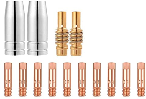 MIG MAG Schweißbrenner Verschleißteile Set passend 15AK MB15 14 Stück 2 x Gasdüse 2 x Düsenstock 10 x Stromdüse M6 0,8mm Kontaktröhrchen Schweißzubehör für MB 15AK