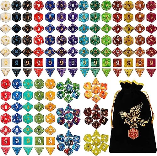 QMAY Polyedrische Würfel, 25 x 7 (175 Stück) Doppel-Farben Tisch Spiel Würfel für Dungeons and Dragons Pathfinder DND RPG MTG, 6 Set von d20, d12, 2 d10 (00-90 und 0-9), d8, d6 und d4