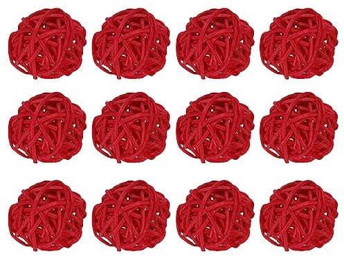 sourcing map 12 Pcs Wicker Rattan Balls Decorative Balls 1.2Inch for Vase Fillers,Wedding,Garden,Hallway Party, Red
