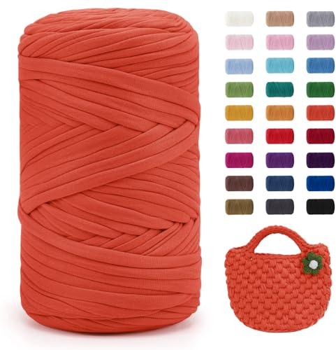 Uiopa 400g/120m T-Shirt Garn, T-Shirt Bändchengarn Zum Häkeln, Häkelgarn Dickes Garn für Häkeltaschen/Körbe/Teppiche, Heimdekoration, DIY-Kunsthandwerk