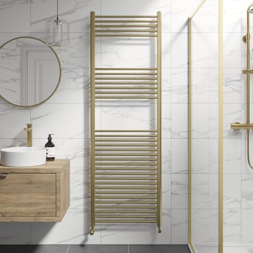 DuraTherm® 1800 x 600mm Flat Straight Heated Towel Rail Radiator Modern Central Heating Bathroom Warmer Wall Mounted Ladder Rad, Brushed Brass