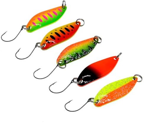 5 Trout-Spoon Blinker Farbige Rückseite, Ultra Light Köder 3g Einzelhaken Köder-Box, Spoons Forelle