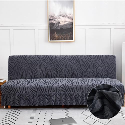 Surwin Housse de Clic Clac élastique Canapé avec Jupe 2/3 Places, Vagues Jacquard Housse de Canapé sans Bras Couverture de Canapé-lit Tout Couvert Canapé Pliant Protecteur (3 Places,Gris)
