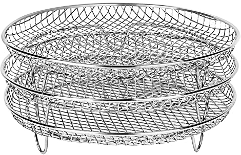 Anneth 8 Pouce 3-Couches Air Fryer Rack Grille Empilable Grille Grille Grille Ronde en Acier Inoxydable pour Cuisine Four CuisinièRe
