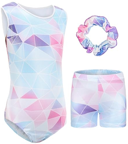 Happy Cherry Turnanzug Mädchen Kurzarm Akrobatik Anzug Kinder Leotard Gymnastics Klassisch Gymnastikanzug mit Haarband und Shorts 5-6 Jahre
