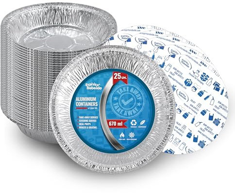 Espirito Rebelde 30 Barquettes en Aluminium 670 ml avec Couvercles | Moules Jetables a Emporter | Emballage Alimentaire pour Barbecues, Congélation