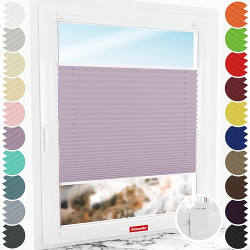 Schuette® Plissee ohne Bohren zum Kleben ● Thermo Kollektion: Pastel Grape (lila) ● 25x80cm (Breite x Höhe) ● Suprafix Faltrollo Klebehalterung ● Bequeme Rollo Montage inkl. Video