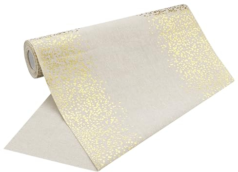 100%Mosel Runner da Tavola Effetto Lino Naturale, Puntini Oro, (28 cm x 5 m), Fascia da Tavola, elegante Decorazione da Tavola per Natale & Avvento