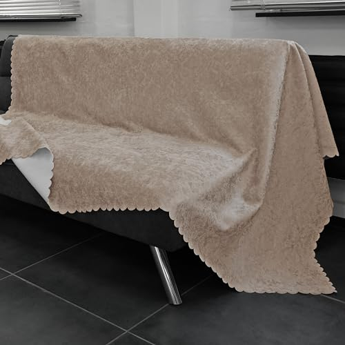 Nurtextil24 Sofaüberwurf rutschfest Beige (165 x 205 cm) BÜGELFREI, Elastisch - Sofaschutz speziellen Antirutsch-Rücken - Sofaschoner Sitzfläche- Couchdecke Überwurf Rutschsicher - Sofa Überwurfdecke