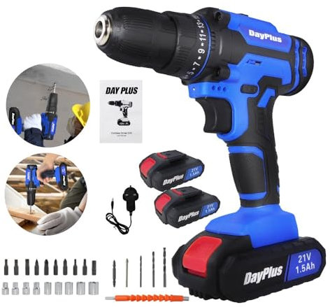 Xinng Trapano avvitatore a batteria da 21 V, avvitatore elettrico senza fili, coppia 25+1, 2 velocità, luce LED, 26 accessori, kit di trapano combinato senza fili per casa e giardino, fai da te, (2