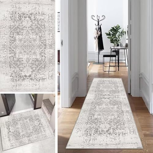 Mogetal Boho Läufer Teppich Lang Vintage Klassisch Flur Läufer Abstrakte rutschfest Waschbar 60x400cm Modern Dauerhaft Läuferteppich TeppichLäufer Küchen Korridor Polyester Anpassbar Meterware