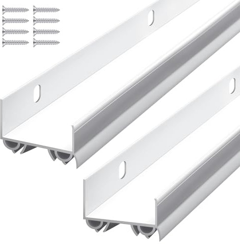 Lineshading 2 Pcs Plastic Door Sweeps for Exterior Doors 1 3/4 x 36 White Sliding on Door Bottom Seal Strip Weatherstrip Replacement for Front Door Garage