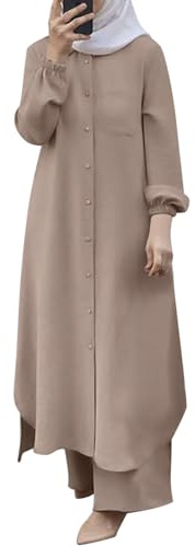 KBOPLEMQ Muslimische Kleid für Damen Muslimische Robe mit Hosen Maxikleid Islamischer Naher Osten Dubai Türkei Arabische Für Ramadan Damen Langarm Muslimische Robe Gebet Abaya Kleid