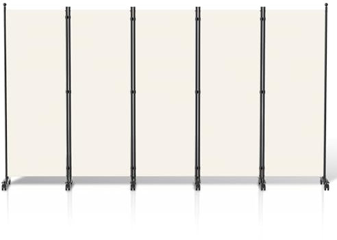 Jiubiaz Paravent Raumteiler Klappbar Freistehend Trennwand, Paravent auf Rollen, Umkleide Sichtschutz Raumtrenner 5 Teilig 284x181 cm, Paravent für Büros, Balkon(Beige)
