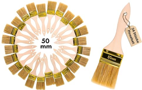 ToolSpace Pinselset Flachpinsel Set 24er Borstenpinsel 50 mm Flachpinsel-Set Naturborsten Pinsel Holz Griff Lackierpinsel Malerpinsel Lasurpinsel Streichen Wänden Malerbedarf Wandfarbe Streichpinsel