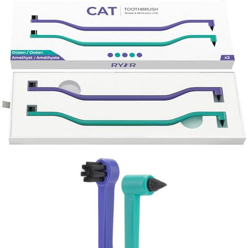 RYERCAT Juego de 2 cepillos de dientes de doble cara para gatos, cepillo de dientes de gatito con microcabeza para caber en la boca de gato/gatito, suministros de cuidado dental para gatos, cepillo de