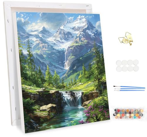 MEIYUDA Peinture par Numero Adulte avec Cadre, Rivière de Montagne DIY Peinture à l'huile par Numéros sur Toile Artisanat avec Pinceaux Peintures Acryliques Paysage, Decoration Maison Cadeau 30x40cm