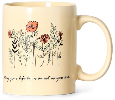 SHOWFULL Life Sweet Coffee Mug Sunflower/Tulip Coffee/Tea Cup for Birthday, Friend Gifts for Women, 11oz, Cream Yellow