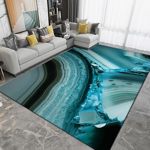Teppich Blauer Marmor Flauschig Kurzflor,Mikrofaser Super Weich,Anti-Rutsch,Waschbar,Teppich Webteppich Für Wohnzimmer,Flur,Schlafzimmer Teppichläufer 120X160Cm