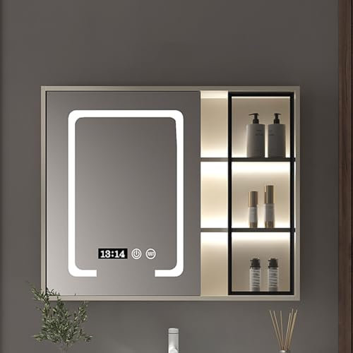 POWRZZZY Armoire de Toilette avec Anti-buée Armoire Salle de Bain Miroir Miroir Mural de Salle de Bain avec Interrupteur Tactile LED Blanc Froid/Chaud/Neutre Grand Espace de Rangement