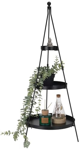 URBNLIVING Pyramidenregal mit 3 Etagen, 73 cm hoch, schwarz, Metall, mehrere Blumentöpfe für Wohnzimmer, Schlafzimmer, Balkon, Garten, Terrasse, Halter, Innen- und Außenbereich, dekorativ