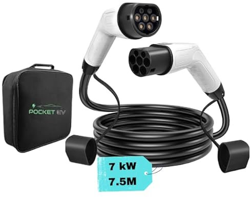 PocketEV Type 2 EV Charging Cable | 7kW & 11kW | 7.5 Metres | Type 2 to Type 2, Fast Charging Cable for Electric Vehicles including Model S/X/Y/3, 330e, i3, Kuga, Ioniq, ZS, Kona & More