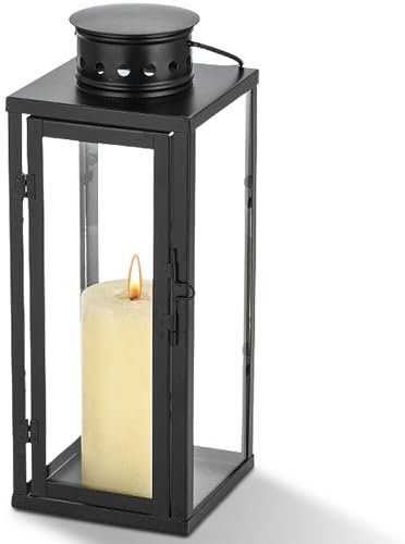 Laterne Schwarz Metall für Kerzen, 35cm Dekorative Laterne,Laterne Groß für Draußen,Laterne Gartenlaterne für Kerzen Hochzeit Kerzenhalter Outdoor Wohnzimmer Tischdeko,Outdoor Grablaterne-A
