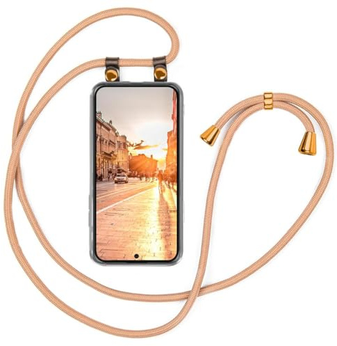 moex Handykette für Nothing Phone (2a) Plus Hülle mit Band abnehmbar, Handyhülle mit Kette zum Umhängen, Handyband 155 cm lang Stoff Kordel Umhängehülle, Handy Umhängeband, Gold