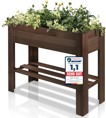PATKAR® Hochbeet Holz [RÜCKENSCHONENDE HÖHE] - Premium Hochbeet Balkon oder Garten (Made in Europe) - Pflanzkasten Hochbeete-Kit - Kräuterbeet Balkon Hochbeet - Hochbeete für Garten Holz (1, Braun)