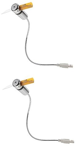 Angoily 2 Piezas ventilador USB ventilador de mano recargable mini aire Calentador led clock led lights tripe reloj de la computadora ventilador de computadora de polivinilo Silver