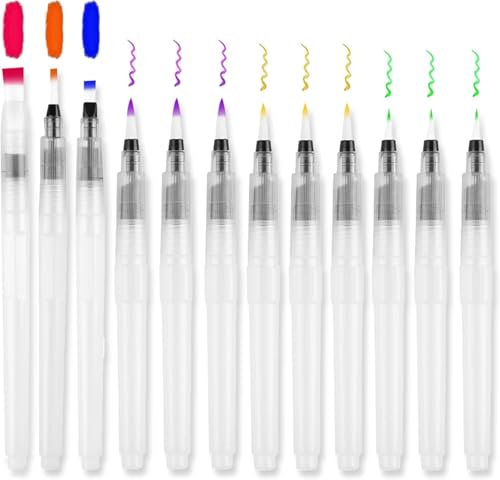 12 Pièces Pinceaux Aquarelle, Stylo Pinceau a Reservoir, Pinceau avec Réservoir d'eau Remplissable Stylo Reservoir Aquarelle pour Peinture Artistique Lettrage
