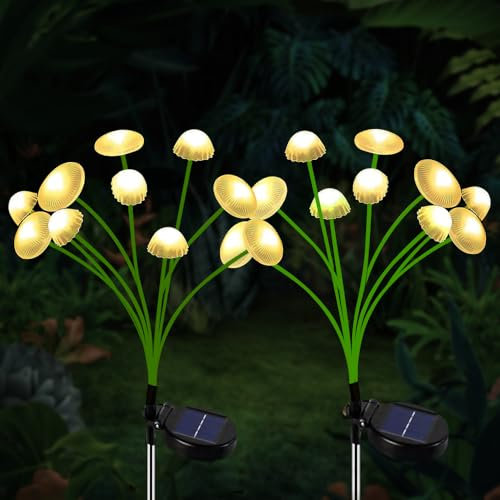 HuaMuDM 2 Stück Solar Quallen Lichterkette,Wasserdicht Solar Quallen Lampe,Quallen Pilz LED Solarleuchten Gartendeko,Wasserdicht Swinging Garten Lichter,Qualle LED Solarleuchten Garten Deko