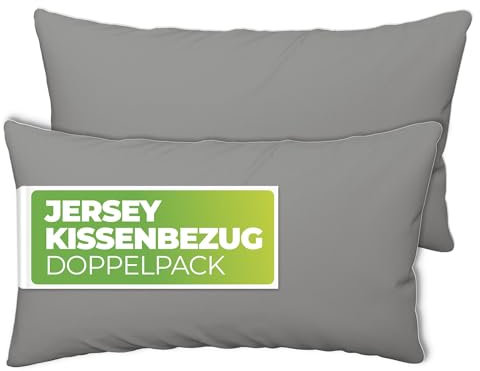 etérea Kissenbezug 70x90 Baumwolle - 2er Set Kissenbezüge - Grau - Oekotex - Kopfkissenbezug 70x90cm - Jersey Kissenhülle für Kissen 70 x 90 cm mit Reißverschluss - Gray