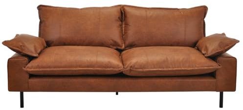 3-Sitzer-Sofa aus Leder in Antik-Optik Cognacbraun und schwarzem Metall Dory