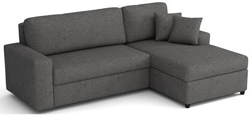 MEBLE-LUX - Ecksofa mit Schlaffunktion und Bettkasten Sofia L, Eckcouch Federkern 242 cm Breit, Sofa L Form Universal (Rechts oder Links), Couch Gewebestoff, Sofa Grau