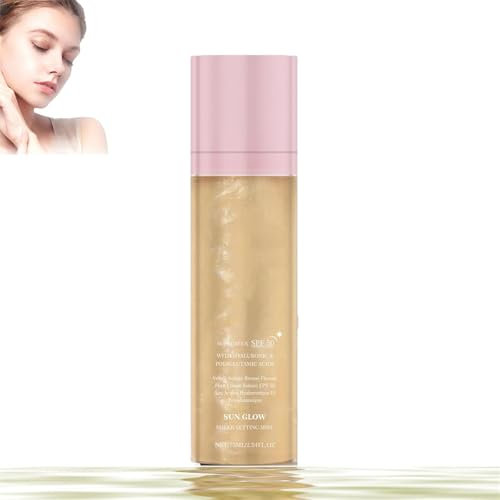 Brume Fixatrice Transparente SPF 50, Brume Éclat Hydratante à l'Huile Scintillante, Spray Fixateur de Maquillage Hydratant et Protection Solaire, Non Gras et à Absorption Rapide
