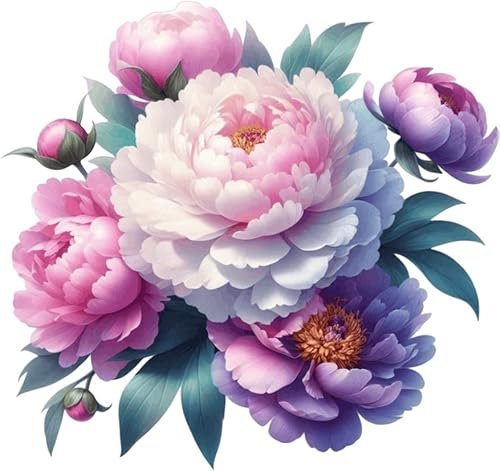 x4 Lilac Peony Flower Vinyl Stickers, Vibrant Blackout Waterproof Decals, Multi Purpose 1@ 20cm Tall Ideal for Toilets car or Laptop. 3@ 7cm Tall Ideal for Phone, Cups & Mugs (Pink Multi)