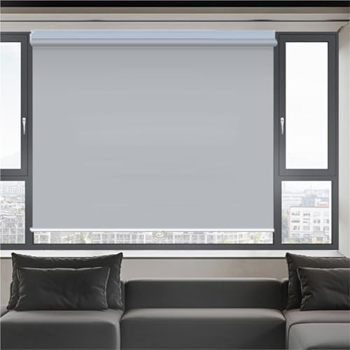 Selbstklebendes Sonnenschutzrollo ohne Bohren Springrollo Mittelzugrollo mit Griff Thermorollo Verdunkelung Rollo 100% Hitzeschutz UV-Schutz für Türen Fenster Wohnzimmer Küche Büro(Gray,96W x 200H cm)