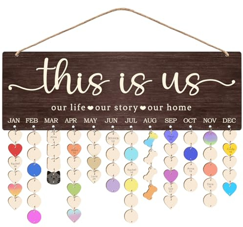Family Birthday Calendar Board Plaque with Tags Wooden Wall Hanging Sign