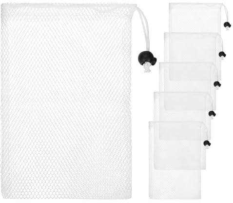 TIXIPEM 6-Pack Drawstring Mesh Laundry Bags 6x8 Mesh Fabric, Blue | Drawstring Cord Lock Mesh Storage Bag, for Laundry, Soap, Mini Small Items