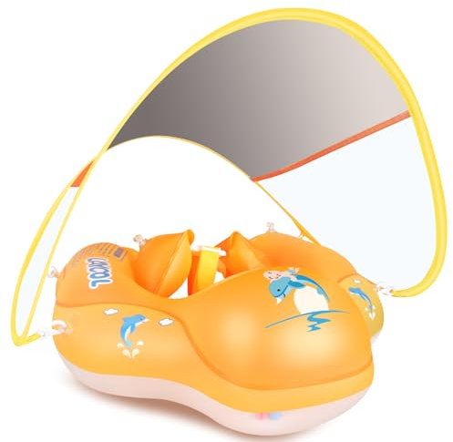 LAYCOL Bouee Bebe Anneau de Bain Bébé Parasol SPF 50+ Piscine Enfant Nouveau 3 à 36 Mois(Jaune, S)