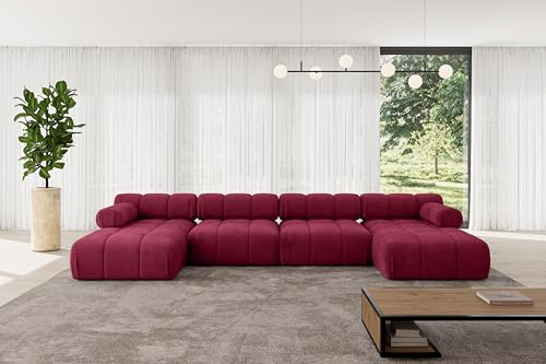 ALTDECOR Modulares Sofa Ecksofa in U-Form Corner modular Sofa Eckcouch Couch Wohnlandschaft Cauchsofa Polstersofa Tesso-U2-380x160x70 cm Bordeauxrot