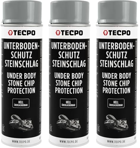 TECPO 3x Unterbodenschutz Steinschlag Spray, 500ml UBS Auto Kfz Unterboden Versiegelung Überlackierbar Steinschlagschutz Rostschutz Korrosionsschutz für Radlauf und Unterbodenbereich