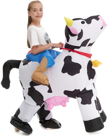 Inflatable Cow Costume Kids Boys Girls, Blow up Ride on Animal Cosplay Teen, Riding Halloween Rider Clothes Child