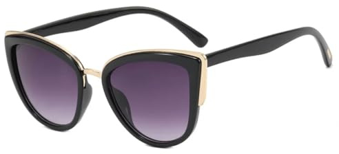 FORLUZ Luxuriöse Cateye-Sonnenbrille für Damen, Vintage, Farbverlauf, Retro-Cateye-Sonnenbrille, Reise-Sonnenbrille, UV400 (Schwarz/Grau)